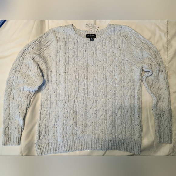 Lands' End Women's Cotton Drifter Cable Crew Neck Sweater Light Blue Size XL NWT - Picture 2 of 7